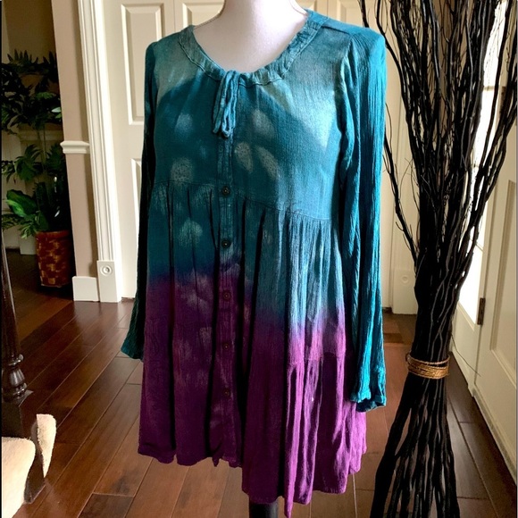Sacred threads turquoise and purple boho top - Picture 1 of 3